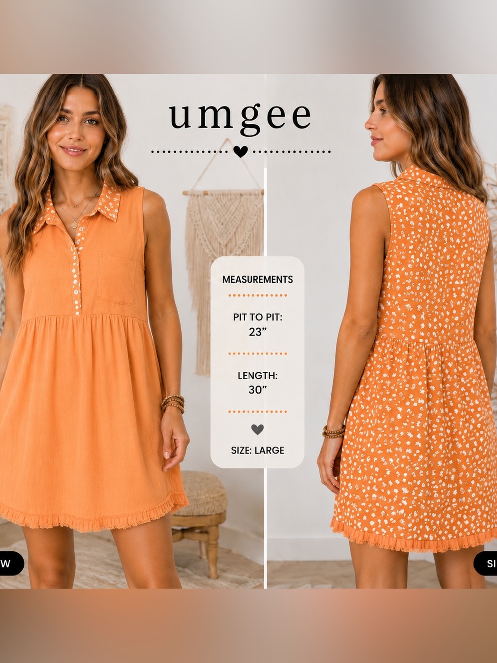 Umgee Orange Sleeveless Collared Mini Dress